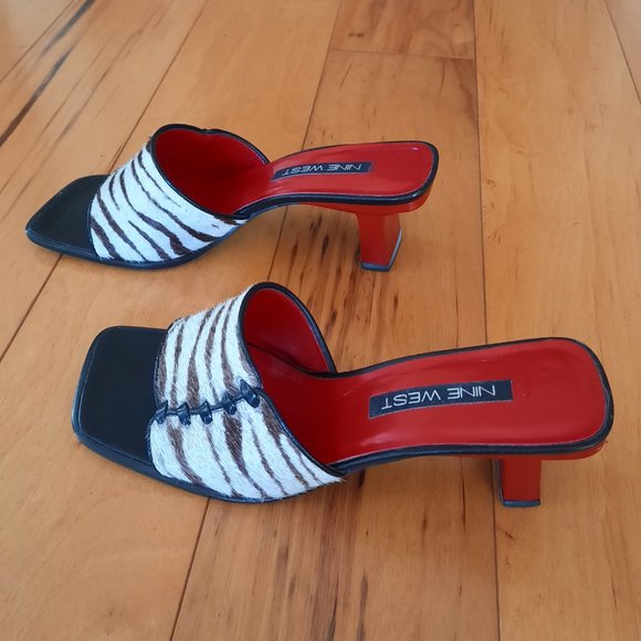 9 West Sz 7.5 REAL COWHIDE heels - Picture 3 of 5